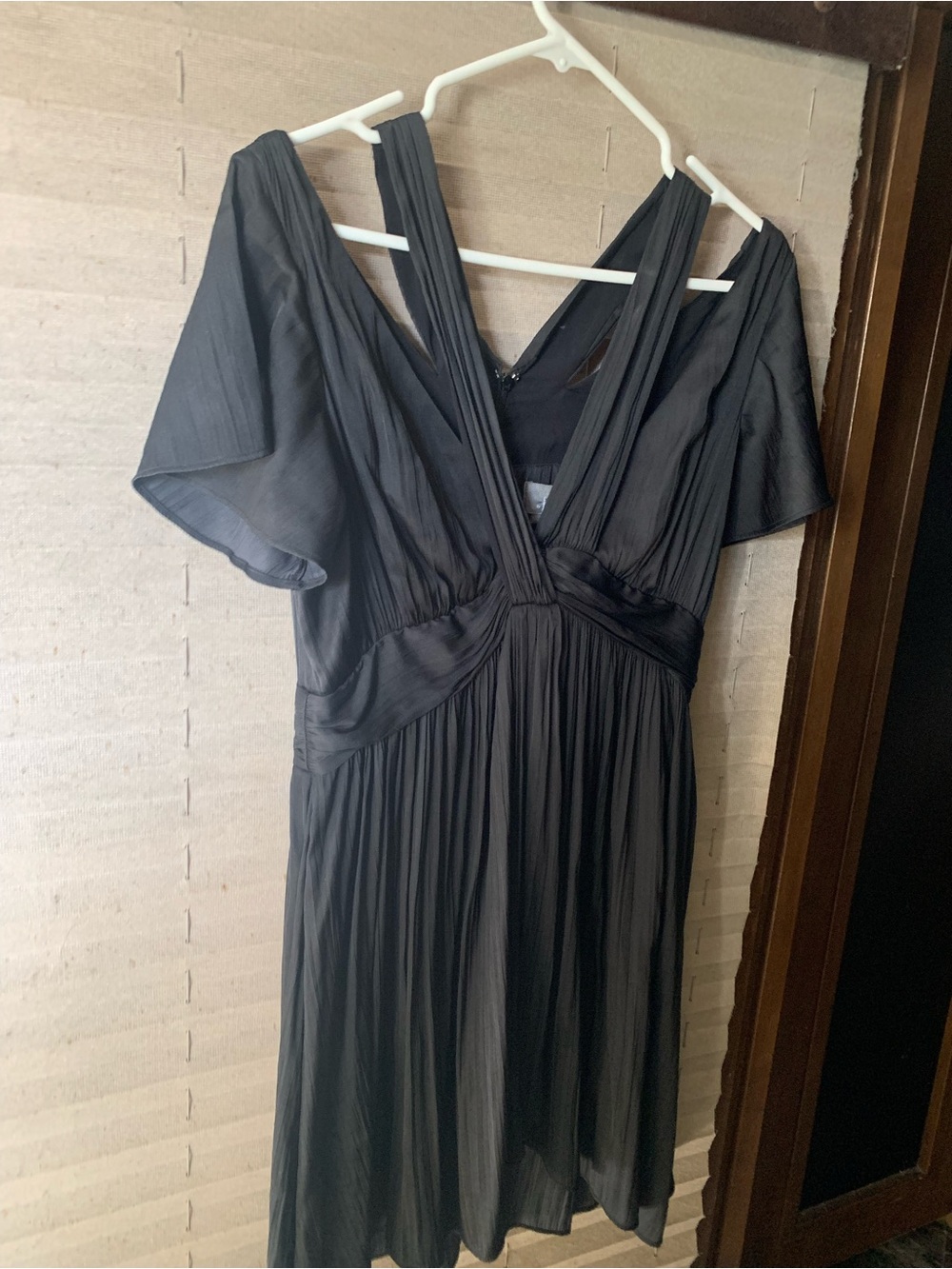 Anthropologie Black V-Neck Pleated Midi Dress